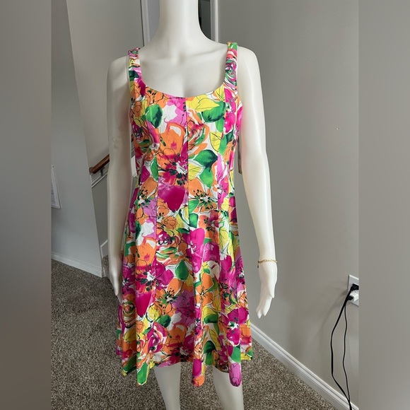 Chaps Pink and Green floral Sundress Sleeveless size 4 NWT - Picture 1 of 12